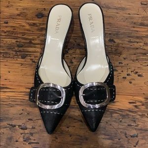 Black leather Prada slides